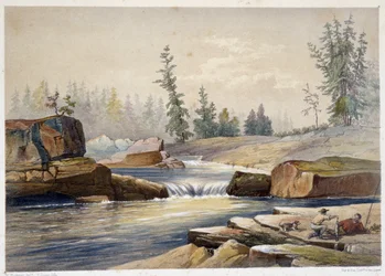 De watervallen van Papineau - in "Sketches on the nipisaguit a river of New Brunswick in America" door William Hickman, ed. Halifax