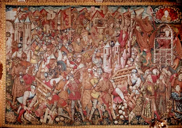 Leven en heldendaden van Alexander de Grote (356-323 v.Chr.), koning van Macedonië. 15e eeuw wandtapijt. Rome, Galleria Doria Pamphili
