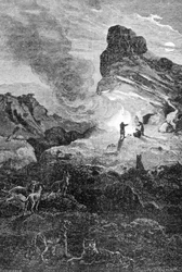 Leven in het Paleolithicum. 19e-eeuwse gravure