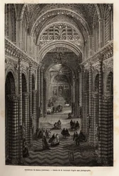 Interieur van de kathedraal van Siena, gravure ter illustratie van een reis naar Siena (Italië) in 1865, in 