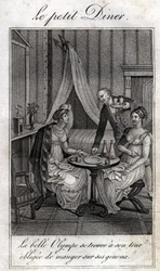 Klein diner. Olympe de Gouges, Franse schrijfster en revolutionair met Celine, een van haar vrienden