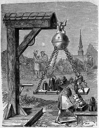 Laden van gescheiden Magdeburgse hemisferen. Gravure uit 