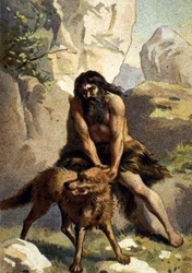 Lycanthropie: Waanzin van degene die denkt dat hij in een wolf is veranderd. Chromo uit de 19e eeuw