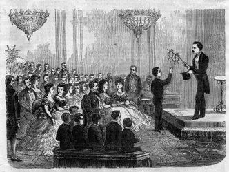 Goochelshow gegeven door Monsieur Faure Nicolay in aanwezigheid van Keizer Napoleon III (1808-1873) en zijn zoon Prins Imperial (1856-1879) in 1870