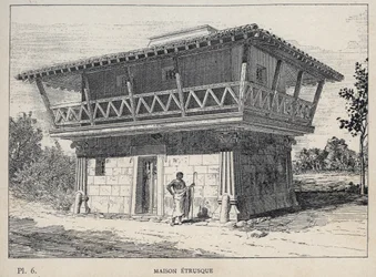 Etruskisch huis - gravure van 1889 in 