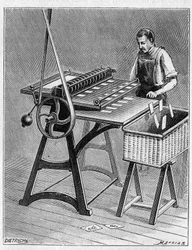Kaarten maken om te spelen volgens oude methoden. Decoupage van speelkaarten. Gravure uit 1893