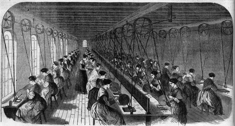 Fabricage van cementpennen: arbeiders in een drukkerij in een fabriek in Birmingham In 