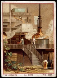 Bierproductie in de 19e eeuw: Brouwerij - Chromolithografie 19e eeuw