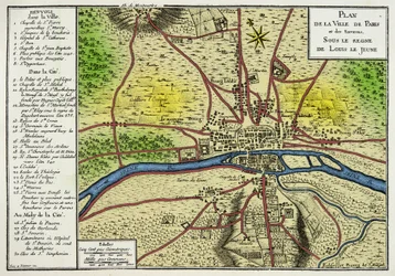 Kaart van de stad Parijs onder het bewind van Lodewijk de Jonge (Lodewijk VII)