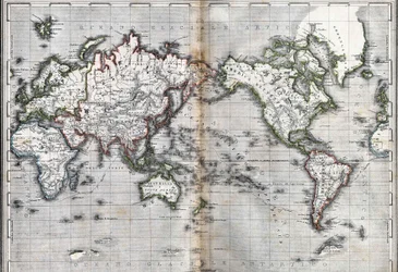 Kaart van de wereld, Italië (gravure midden 19e eeuw)