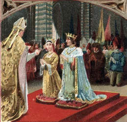 Huwelijk van Karel VIII, koning van Frankrijk, en Anne van Bretagne in het Kasteel van Langeais op 6 december.