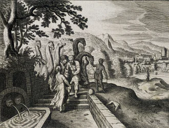 Huwelijk van Isaak en Rebekka. Gravure uit een 17e-eeuwse Bijbel