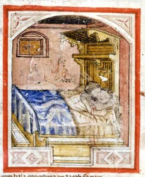 Paringsscène. Miniatuur uit codex 212 (of padovano codice of Bijbel van Padua) 1390-1400 Rovigo, Accademia dei Concordi
