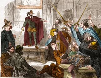 Vergadering van het Comité van Zestien in 1588 (Raad van Vertegenwoordigers van de Zestien Wijken van Parijs) Opstandingscomité gevormd in Parijs tijdens de Liga.
