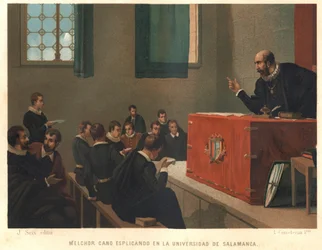 Melchior Cano of Canus, grote Dominicaanse theoloog die filosofie en theologie doceert aan de Universiteit van Salamanca in 1546. naar La Ciencia y sus Hombres door Louis Figuier. Barcelona 1881
