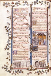 Missaal van Saint Denis, circa 1350. Miniatuur die Clotaire en Dagobert afbeeldt
