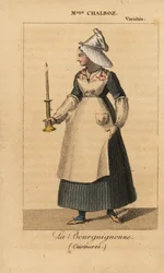 Mlle Fanny Chalboz als La Bourguignonne in het toneelstuk Cuisinieres van Nicholas Brazier in het Theatre des Varietes