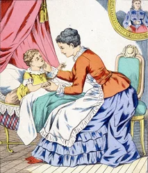 Moeder zingt een slaapliedje voor haar kind om te slapen.