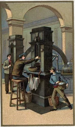 Monetaire pers Chromolithografie van het einde van de 19e eeuw