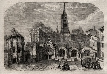 Monolithische kerk in Saint-Emilion - Kerk monolithe van Saint Emilion in Gironde - gravure in 
