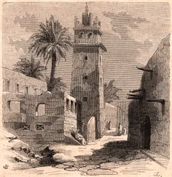 Moskee in het oude Biskra (Biskra) in Algerije in 1866