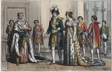 Napoleon Bonaparte (1769-1821), als koning van Italië - gravure uit 