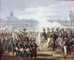 Napoleon Bonaparte (1769-1821) inspecteert het Lombardische en Cispadische legioen van de militie op 09/07/1797