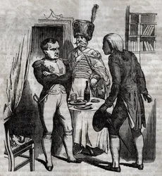 Napoleon I in de aanwezigheid van Jean Nicolas Corvisart (1755-1821) arts Engelse gravure in 