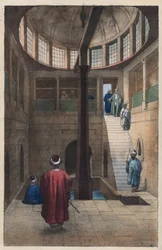 Nilometer (de nilometer - meting van de waterstand van de Nijl in Egypte) - Gravure uit ‘Usi e Costumi di Tutti i Popoli dell