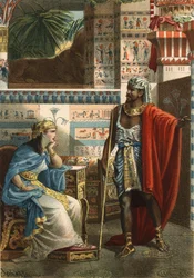 Nitocris, volgens Manethon, de laatste koningin van Egypte van de VI dynastie. Gravure uit 1881 in "El Culto de la Hermosura" door Juan Justo Huguet, Molinas Hermanos uitgevers