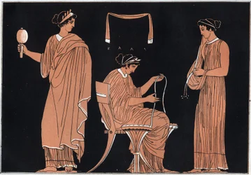 De Odyssee van Homerus: Penelope en haar dienaressen - gravure uit 