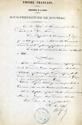 Bevel van de onderprefectuur van de Creuse (arrondissement Boussac) van 23 juli
