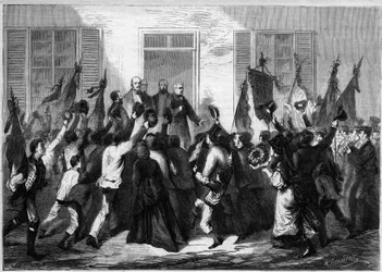 Ovation gemaakt voor Adolphe Thiers, president van de Franse Republiek door de bevolking van Belfort in 1873.