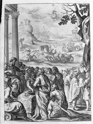 Ovidius - illustratie voor boek 15 - (P. Ovidii Nasonis Metamorphose libri XV met notities van TH. Farnabii.) notitie door Thomas Farnaby (Farnabia) (1575-1647)