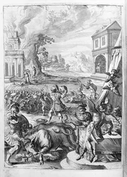 Ovidius - illustratie voor boek 15 - (P. Ovidii Nasonis Metamorphose libri XV met notities van TH. Farnabii.) notitie door Thomas Farnaby (Farnabia) (1575-1647)