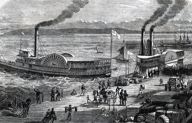 Raderstoomboten bij de Levee