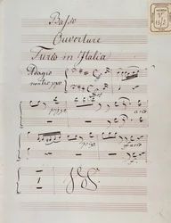 Pagina van muziekpartituur van de ouverture van De Turk in Italië door Gioacchino Rossini