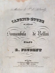 Pagina van de bladmuziek voor een Caprice-studie voor piano door Emile Prudent gebaseerd op La sonnambula door Vincenzo Bellini