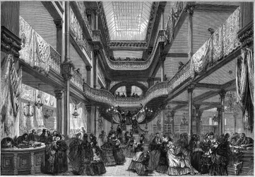 Parijs 1872: interieur van nieuwe winkels, 