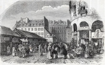 Parijs, 3e arrondissement - La rotunde du Carreau du Temple in Parijs in de 19e eeuw - Gravure in Tableau-de-Paris door Edmond Texier