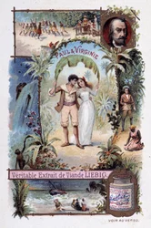 Paul en Virginia. Roman door Henri Bernardin de Saint Pierre (Saint-Pierre of St-Pierre), Franse schrijver (1737-1814). Illustratie door V. Massé - Liébig reclame vignet