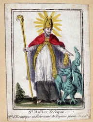 Vrome afbeelding van Sint-Didier Bisschop (met draak) - Frankrijk 19e eeuw