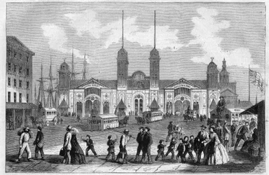 Haven van New York, Verenigde Staten. Gravure in "The Illustrous Universe"