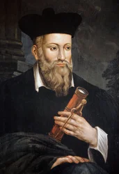 Portret van Michel de Nostre-Dame (Nostre Dame), genaamd Nostradamus, astroloog (1503-1566), detail, Maison de Nostradamus, Salon-de-Provence, Bouches-du-Rhône