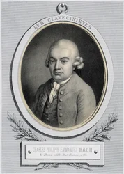 Portret in medaillon van Carl Philipp Emanuel Bach (1714-1788), zoon van Johann Sebastian Bach, n.d. 19e eeuw