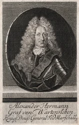 Portret van Alexander Hermann Graaf von Wartensleben (1650-1734) officier in de legers van verschillende Duitse staten - gravure