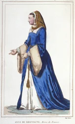 Portret van Anna van Bretagne (1476-1514), Koningin van Frankrijk, echtgenote van Karel VIII en daarna Lodewijk XII. Gravure uit 1830