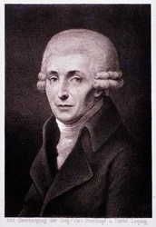 Portret van de Oostenrijkse componist Joseph Haydn (1732-1809) Gravure. 19e eeuw. Milaan, biblioteca del conservatorio