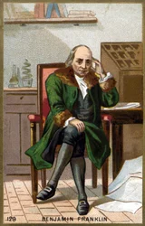 Portret van Benjamin Franklin (1706-1790). Chromolithografie eind 19e eeuw.