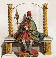 Portret van Bonifatius III van Toscane (985-1052) Markies van Canossa en Toscane - Bonifatius III, Markgraaf van Toscane of Bonifatius van Canossa - Bonifacio III di Canossa (of Bonifacio IV di Toscana) Gravure van 1861